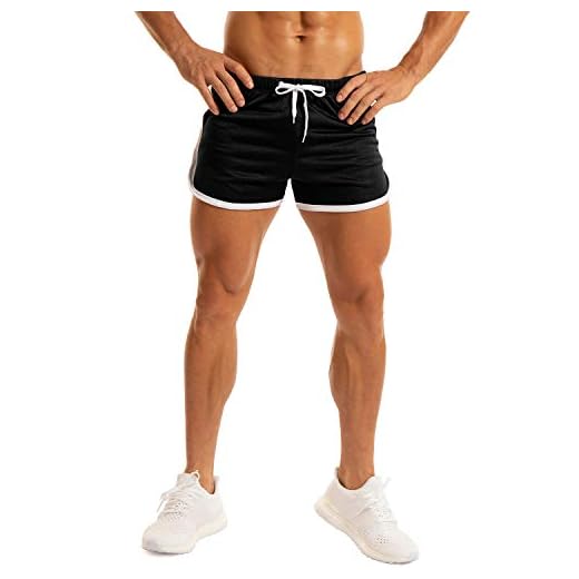 Ouber Men's Fitted Workout Gym Lifting Running Mesh Shorts (A-Black,L)