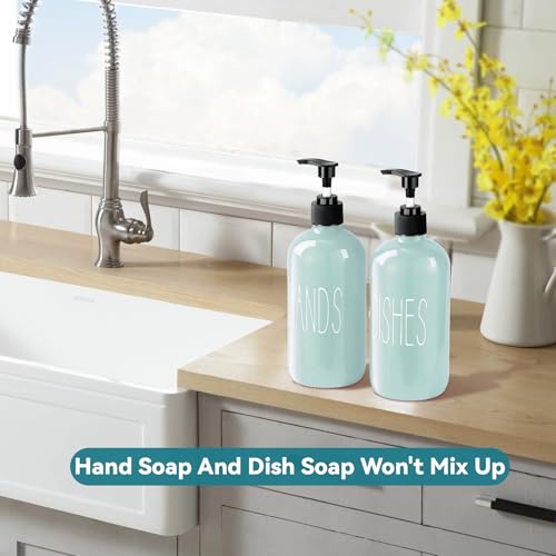 Image of COHOSEGE Glass Soap Dispenser Set 2 Pack,16 Oz Dish Soap Dispenser for Kitchen Sink,Green Kitchen Accessories and Kitchen Decor,Green Decorations and Kitchen Utensils for Kitchen