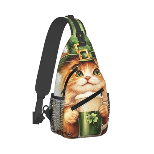 Anceky Mochila de viaje con diseño de gato de San Patricio que bebe cerveza, mochila de senderismo, bolso de pecho, bolso bandolera
