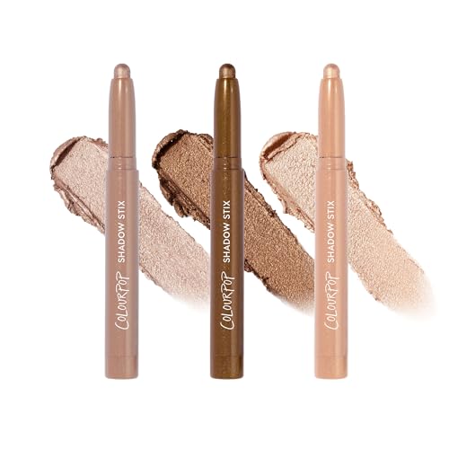 ColourPop Sparkling Neutrals Shadow Stix Makeup Kit - Shimmer Eyeshadow Make Up Set - Vegan & Cruelty-Free Cream Eyeshadow Sticks with High-Pigment & Metallic Finishes (3 Count)