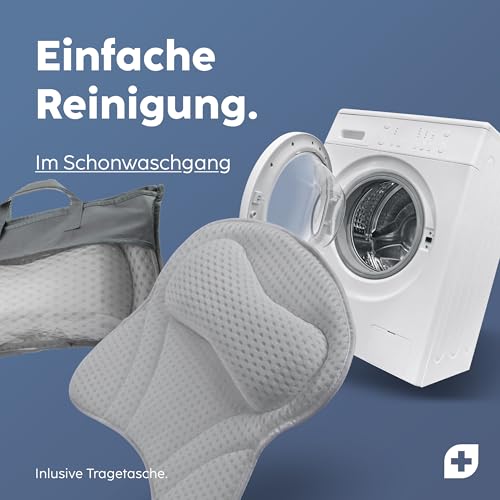 Vesta+ Badewannenkissen Grau L mit Saugnäpfen, Badekissen Testsieger als Badewannenkissen Nacken – Nackenkissen Badewanne, Badewannen Kissen – Duschkissen Badewanne