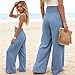 JHTK Linen Pants Women, Palazzo Pants for Women, Maternity Pants, Boho Pants for Women Wide Leg High Waist Casual Loose Summer (US, Alpha, Medium, Regular, Regular, Lake)