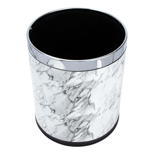 Poubelle en plastique ronde effet marbré, poubelle légère pour salle de bain