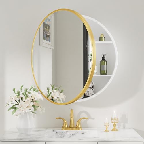 Image of Keonjinn 24 x 24 Inch Round Medicine Cabinets for Bathroom, Wall Mounted