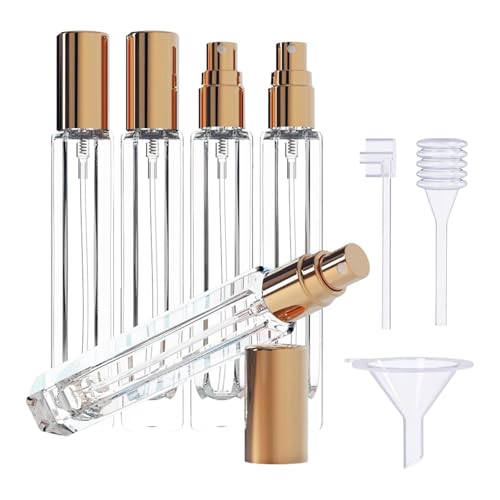 Generic ガラス香水瓶5個、香水旅行詰め替え可能、10ml多用途ミニパーティーコンパクト漏れ防止フレグランス容器, 金