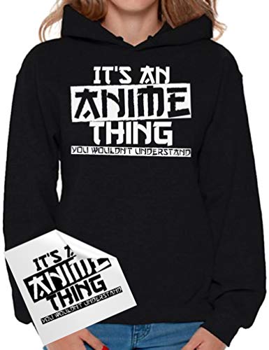 Awkward Styles Unisex It's An Anime Thing You Wouldn't Understand Geek White Graphic Hoodie Tops + Sticker Gift Black L