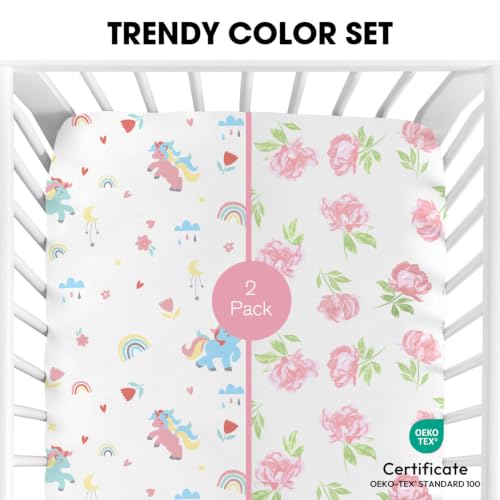 Image of Little Grape Land Crib Sheets for Girls, 2pk Baby Crib Fitted Sheet for Standard Size Crib and Toddler Mattress, Super Soft Baby Sheet