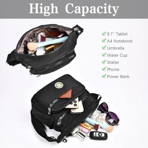 Aucuu Nylon Umhängetasche Damen, Schultertasche Handtaschen Multi Pocket mit Größere Kapazität, Damen Umhängetasche mit Mehreren Taschen, Multifunktionale Crossbody Bag für Arbeit Schule Shopper