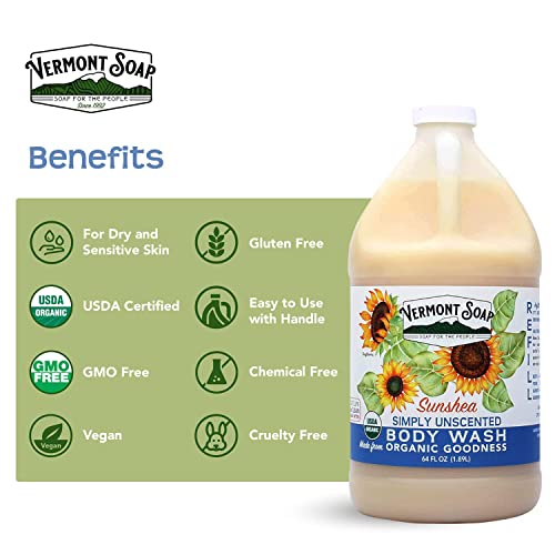 Vermont Soap Body Wash, Natural Body Wash With Shea Butter, Mild Gel Body Wash For Moisturizing And Soothing Skin, Fragrance Free Body Wash For Women & Men (Simply Unscented, 64Oz) #TOP4