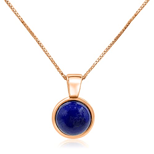 Real Gemstone 8mm Bezel Pendant Chain...