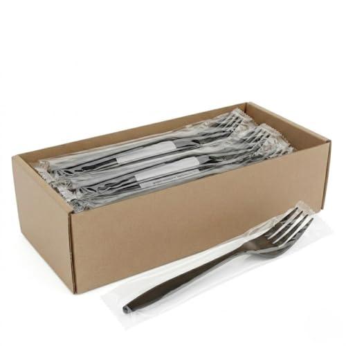 Black Plastic Forks 50 Count Heavy Duty Disposable Forks Individually Wrapped Sturdy Single-Use Plastic Utensils for Catering Takeout Parties BBQ & Restaurant Supply