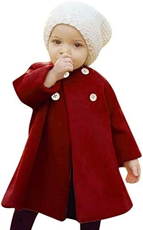 SWNONE Baby Coats Spring Fall Kid Baby Girl Cloak Button Jacket Clothes Baby Outwear Clothes (Wine red Coat, 6-12 m)