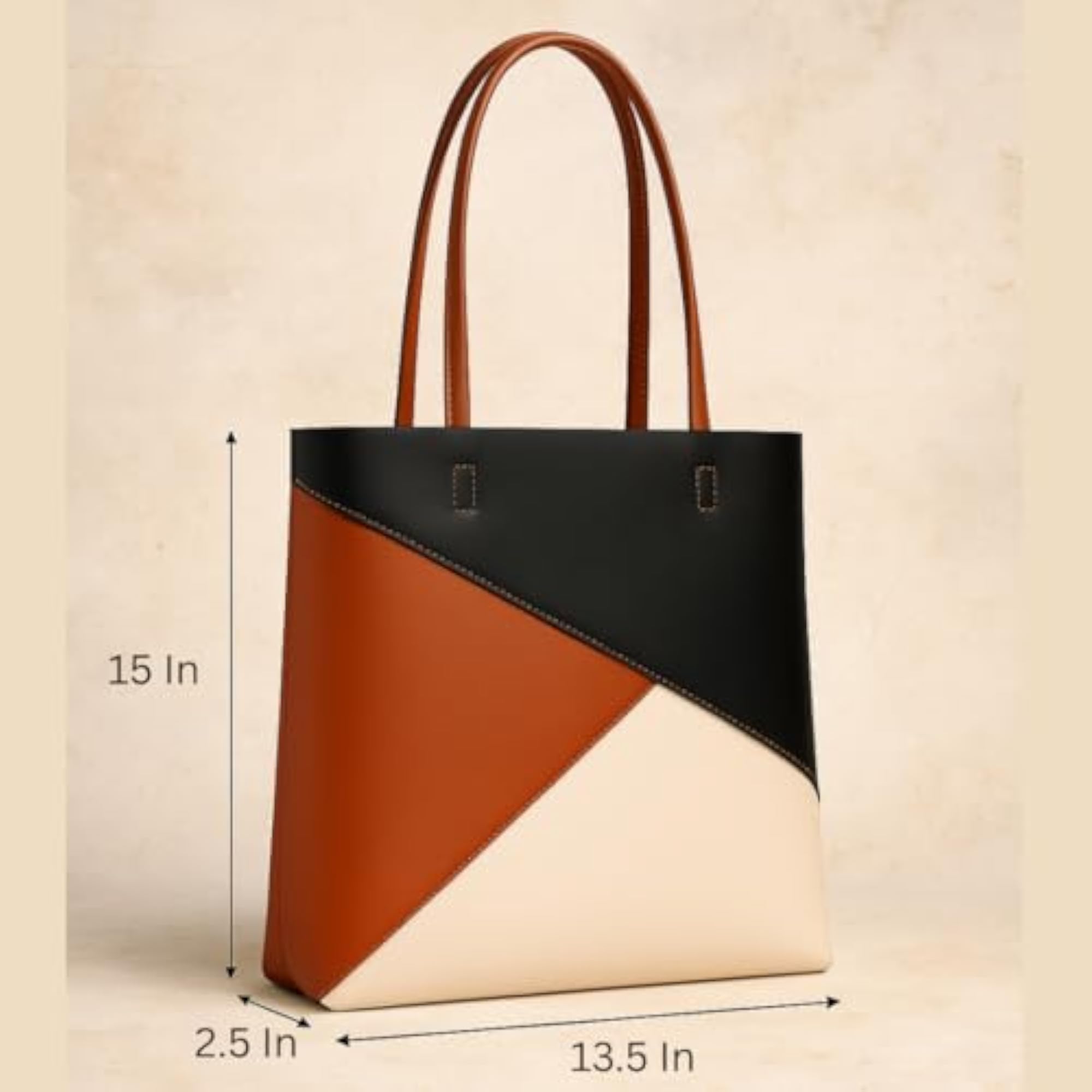 2 Way Leatherette Tote Bag, Geometric Color Block