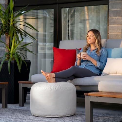 Gouchee Home Dotcom Soleil Bean Bag Round Pouf Ottoman, Silver - Waterproof, Fade-Resistant Ottoman Foot Rest for Indoor/Outdoor - Ottoman Chair Filled with High-Density Polystyrene Beads, 20"D x 12"H by Gouchee Home - Image 3