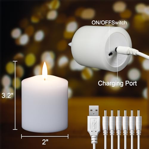 Image of GenSwin Rechargeable Tea Lights Battery Operated, Rechargeable Candles with Remote Timer, LED Tea Lights with Charging Cable, 6 Pack Real Wax LED Votive Candles for Home Decor (White, 2 x 3.2 Inch)