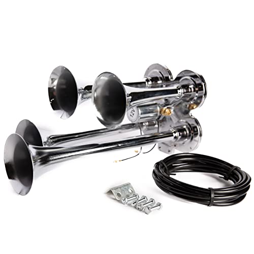 Viking Horns | Universal Fit | Very Loud 149Db Train Air Horn Kit (Chrome Horns) | 1.5 Gallon Tank | 150 Psi Heavy Duty Compressor | [V101C-3/4008] #TOP1