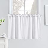 VORTTA Waffle Weave Waterproof Bathroom Window Curtains for Shower Kitchen Rod Pocket Small Windows Short Cafe Curtains, 36'x36', White, 2 Panels