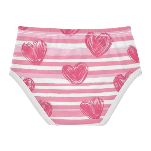 Pink Striped Heart Breathable Girls' Panties Organic Cotton Toddler Underwear for Kid in Sizes 2T,3T, 4T, 5T, 6Y and 8Y2