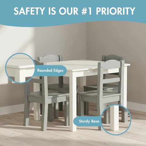 Image of Humble Crew Kids Wooden Table and 4 Chairs Set, White /Grey - Kids Table and Chair Set for Toddlers and Children for Arts, Crafts, and Snack Time - Sturdy, Durable Toddler Activity Table