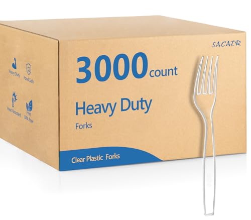 3000 Count Plastic Forks Bulk - Plastic Silverware Forks Heavy Duty, BPA-Free, Heat Resistant, Suitable for Family Gatherings, Outdoor Events, Commercial Catering