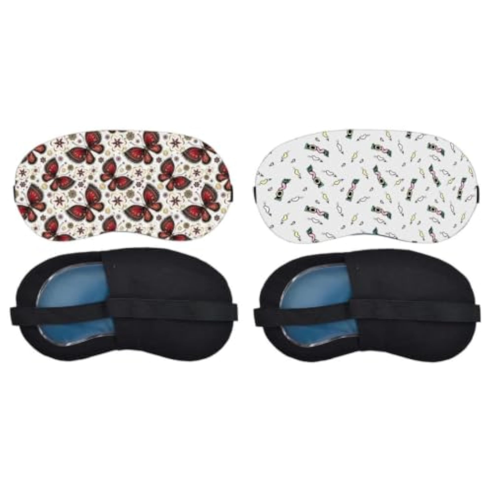 Red Floral Butterfly Pattern & Mini Unicorn Pattern Sleeping Mask Combo