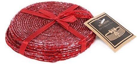 Set of 6 Red Beaded Coasters