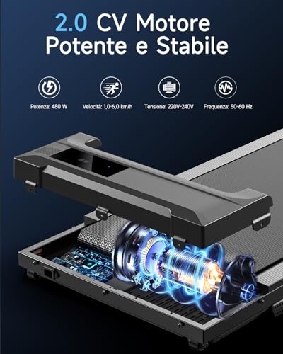 Kerolina Tapis Roulant Salvaspazio Elettrico - Tapirulan da Casa Walking Pad Treadmill for Home Use Magnetico Mini Piccolo Elettrica Walk Scrivania Tappeto Motore Salva Spazio 6KM/H Office - Immagine 1