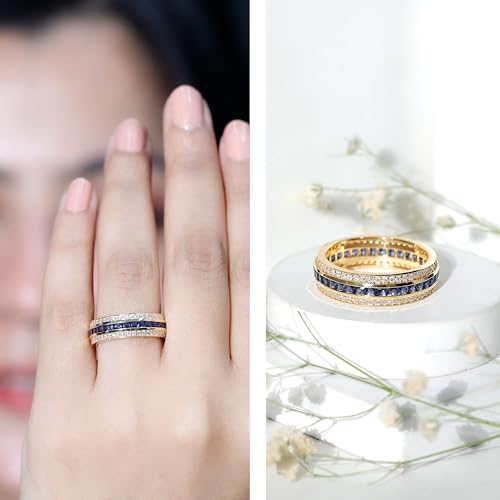 Certified Lab Grown Blue Sapphire Wide Wedding Band, AAAA Quality, Sapphire Moissanite Eternity Ring - Ready To Gift2