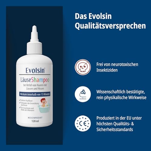 Evolsin® 120ml Läuseshampoo & Läusekamm für Erwachsene & Kinder ab 6 Monaten – bei Befall von Haaren mit...