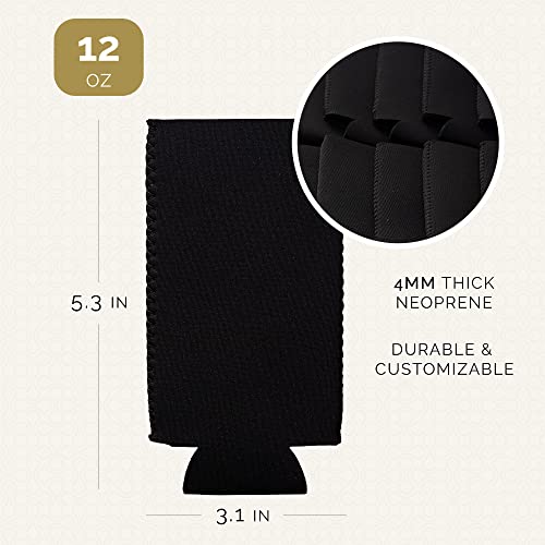 Image of Slim Can Cooler Sleeves 12 Pack- Blank Foldable Neoprene 12oz Can Insulators - Skinny Beverage Coolers for Beer & Soda - Sublimation-Ready (Black)