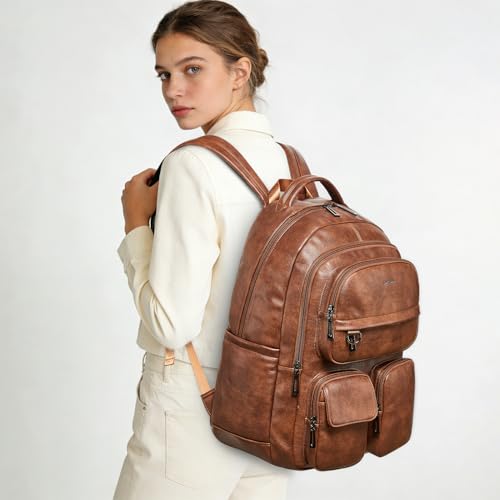 Mochila de cuero vegano para laptop 17 pulgadas marrón miniatura 2