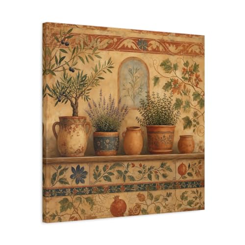 Tableau de plantes en pot en terre cuite sur toile 60x60cm pour salon carré