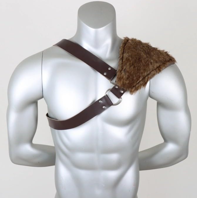 Medieval Faux Fur Viking Shoulder Armor Adjustable PU Leather Fluffy Faux Fur Single Shoulder Guard Steampunk Knight Warrior Fancy Dress Costume Accessories for LARP Halloween Cosplay Party Festival - Image 2