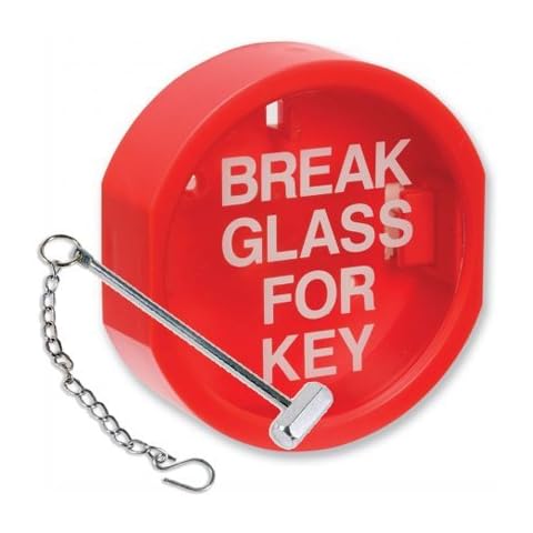 Break Glass Key Box with Hammer & Chain - Indoor / Outdoor Keybox with Plastic Cover Cover