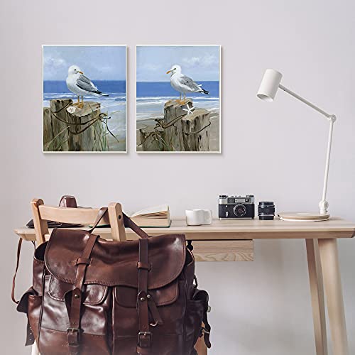 Image of 'Seagulls Beach Shore Wooden Pillars'| 2pc Wall Plaque Art Set