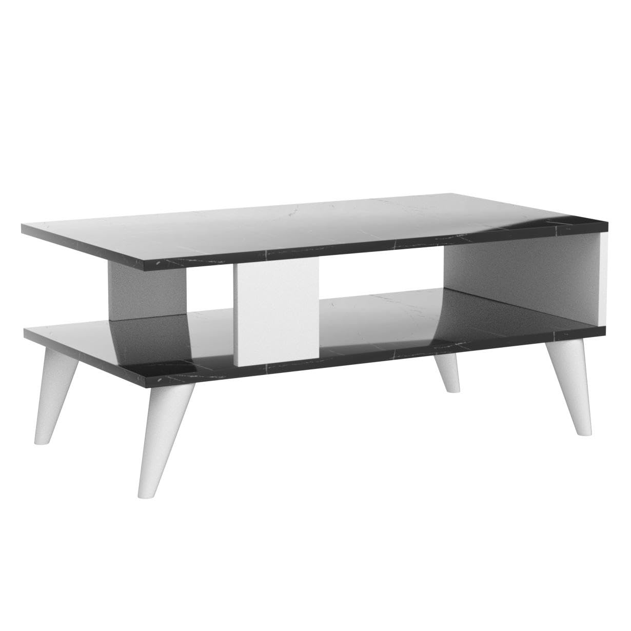 [en.casa] Mesa de Centro Rectangular Mesa Baja Estable con Estante para Salón Mesa Auxiliar Aglomerado 40 x 90 x 45 cm Mármol Negro/Blanco