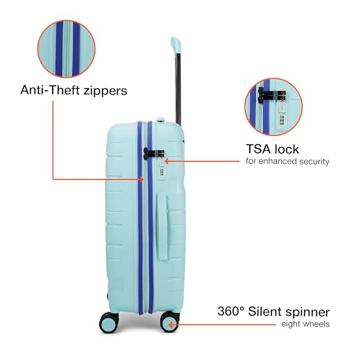 Image of Nasher Miles Cannes Hard-Sided Polypropylene Check-in Luggage 24 inch | 65cm | 8 Wheels Medium Trolley Bag for Travel | Suitcase (Pastel Green Blue)