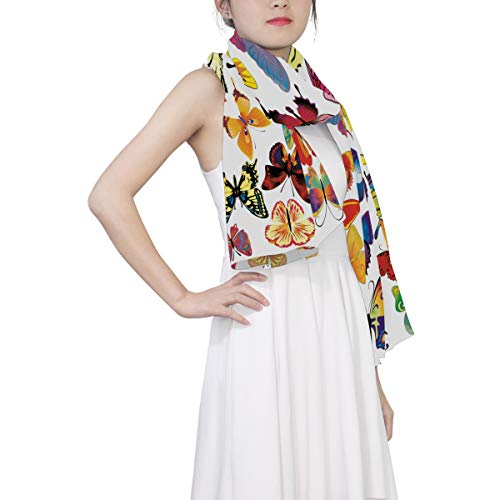 Alaza Long Silk Like Scarf For Women Beautiful Multicolored Butterflies Large Head Wrap Stole #TOP2