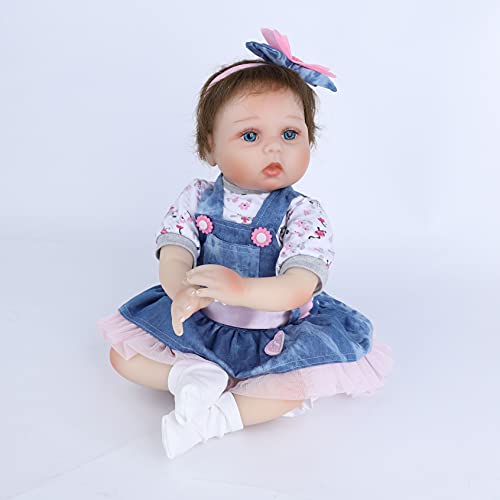 Scnbom 22inch 55cm Reborn Babys Madchen silikon lebensechte Puppen wie echtes Toddler Augen offen Junge babypuppen… – Bild 3