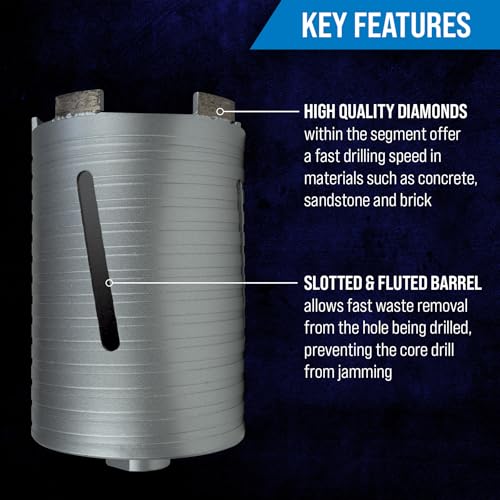 Mexco DCX90 Slotted Dry Core Drill, High-Performance Diamond Core for Drilling Masonry Materials – 38mm-127mm, 11 Piece Kit with Storage Case