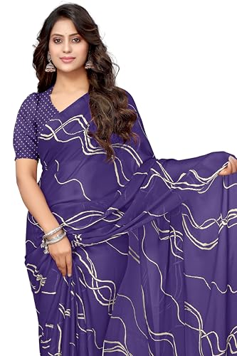 Image of MIRCHI FASHION Saree for Woman Chiffon Georgette Geometric Printed | Lightweight Farewell and Women's Office Sari with Blouse Piece