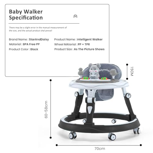 StarAndDaisy 360 Baby Walker 6-24 Months / 7 Level Height Adjustment Walker for Kids Boy and Girl with Intergrated RGB Lights, Switchable Food & Musical Toy Tray/Premium Baby Activity Walker (Image - 6)