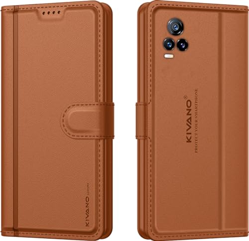 Image of KIVANO LUXE Compatible for Vivo Y73 Luxury Handmade Leather Magnetic Flip Folio Case | Card Holder & Kickstand | Slim Protective Cover | Unisex - Brown