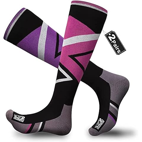 Findway Ski Socks, 2 Pairs Ski Thermal Socks Women Men 85% Cotton Knee High Warm Snow Socks Soft Breathable Warm Winter Outdoor Long Ski Socks for Skiing Skating Snowboarding Cover