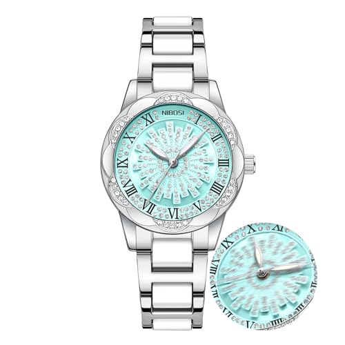 Image of NIBOSI Watch for Woman Analog Quartz Rose Gold Stainless Steel Band Luxury Ladies Watch Stylish Diamond Blue Dial Wrist Watches Waterproof