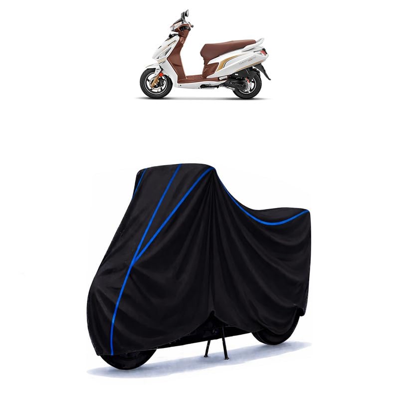 Image of Scooty Cover Water Resistant for Maestro Edge 125 BS6 | Universal Scooter & Bike Cover | Heavy Duty UV Dust, Rain & Scratch Protection | Elastic Fit All Weather Indoor Outdoor | Black with Blue Piping