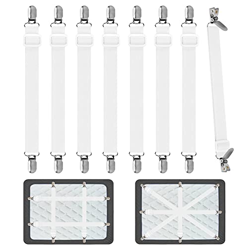 Verstellbare Elastische Bettlakenspanner, Spannbettlaken Spanner mit Metallclips, Matratzenklammern mit Langen Spannbändern für Laken Spannbettlaken Matratzenschoner, Faltenfreie Bettlaken, 2 Stücke 1 Verstellbare Elastische Bettlakenspanner, Spannbettlaken Spanner mit Metallclips, Matratzenklammern mit Langen Spannbändern für Laken Spannbettlaken Matratzenschoner, Faltenfreie Bettlaken, 2 Stücke