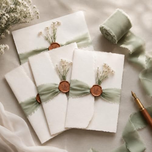 Whaline 120 Sets Wedding Invitation Kits Invite Card Envelopes with Artificial Baby's Breath Sage...