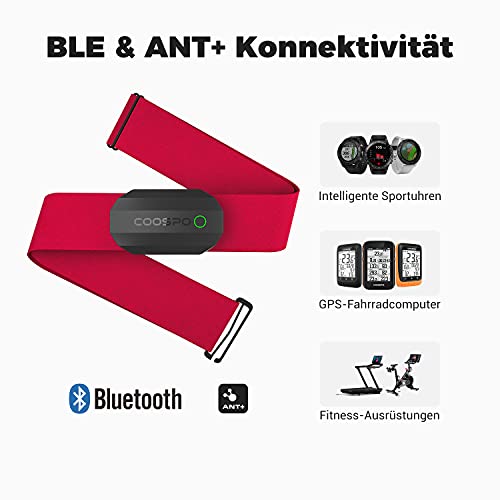 COOSPO H808S Brustgurt Pulsmesser ANT+/Bluetooth, Premium Herzfrequenzmesser Pulsgurt Sensor HRM-Messung Pulsgurt IP67 Wasserdichter, Kompatibel mit Polar, Elite HRV, Wahoo, Garmin, Strava