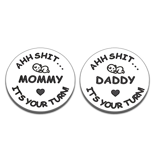 New Baby Gift for Dad Mom Decision Coins Funny New Parents Pregnancy Gift for First Time Daddy Mummy to be Christmas Birthday Baby Shower Father's Mother's Day Coin for Husband Wife Double-S...